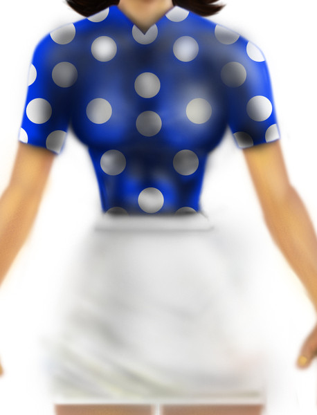 青いシャツ(ブラウス)と白いスカート
