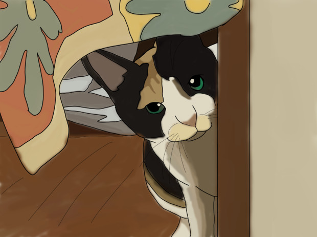 うちの猫の写真をなぞり書きして色を塗っただけの絵 片道 美春 さんのイラスト ニコニコ静画 イラスト