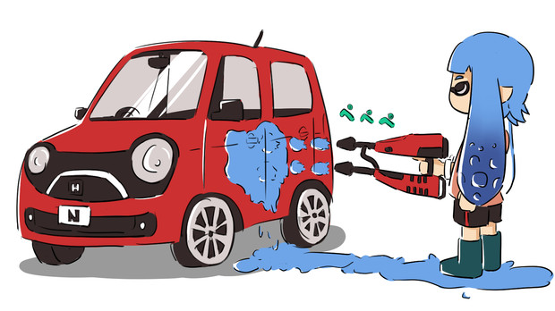 イカみたいな車を洗車するイカ マドウクシャ さんのイラスト ニコニコ静画 イラスト