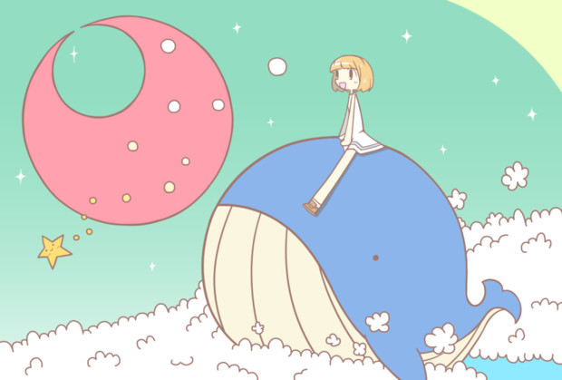 空飛ぶクジラと赤い月 みさき さんのイラスト ニコニコ静画 イラスト