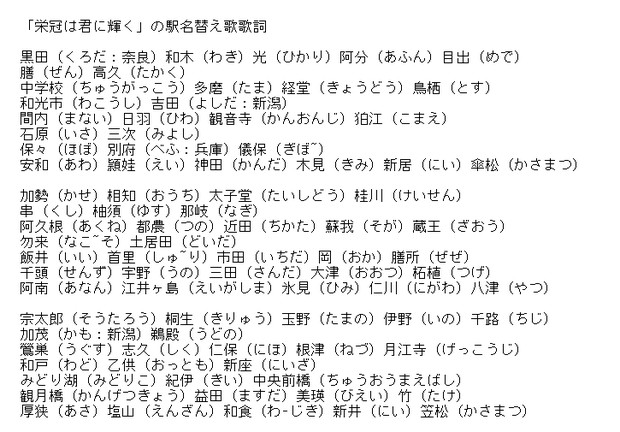 「栄冠は君に輝く」の駅名替え歌歌詞