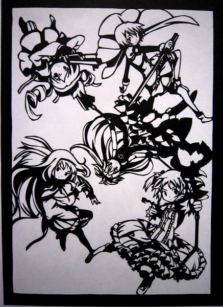 切り絵 魔法少女まどか マギカ ５人集合 11作目 シューミ さんのイラスト ニコニコ静画 イラスト