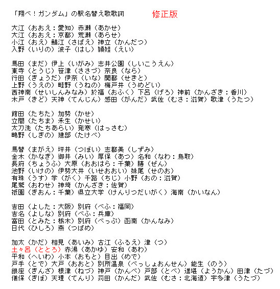 翔べ ガンダム の駅名替え歌歌詞 修正版 栃木那須 初代 さんのイラスト ニコニコ静画 イラスト