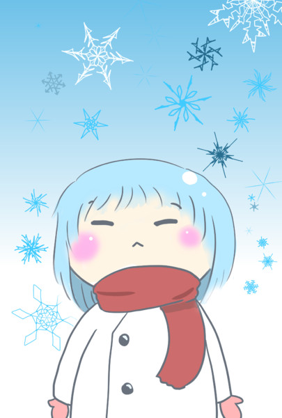 雪の結晶と白いコートの女の子