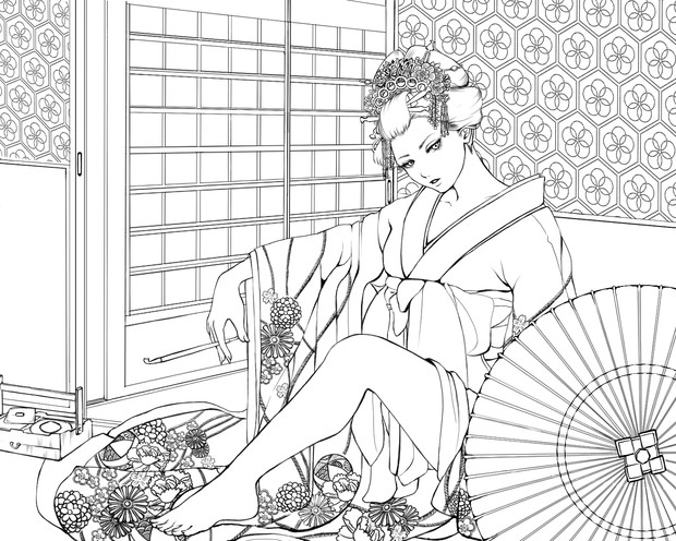 花魁の線画 Roichi こじ姐 さんのイラスト ニコニコ静画 イラスト