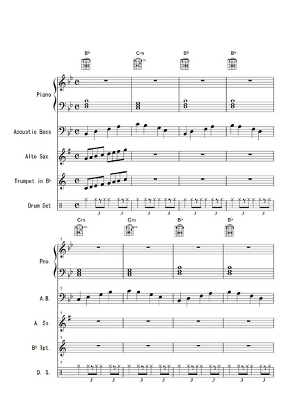 ジャズ・ブルースＢｂ長調 練習楽譜その１