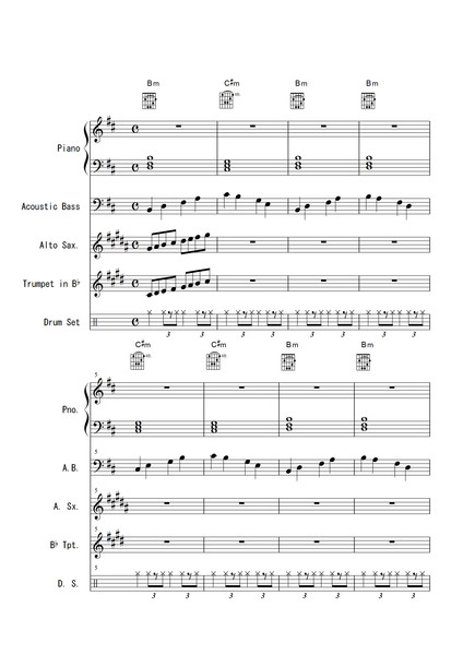 ジャズ・ブルースＢｍ短調 練習楽譜その１