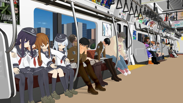 Mmdポーズ 電車内ポーズ集 仮 配布予定 えれこみゅ すのこバーンp さんのイラスト ニコニコ静画 イラスト