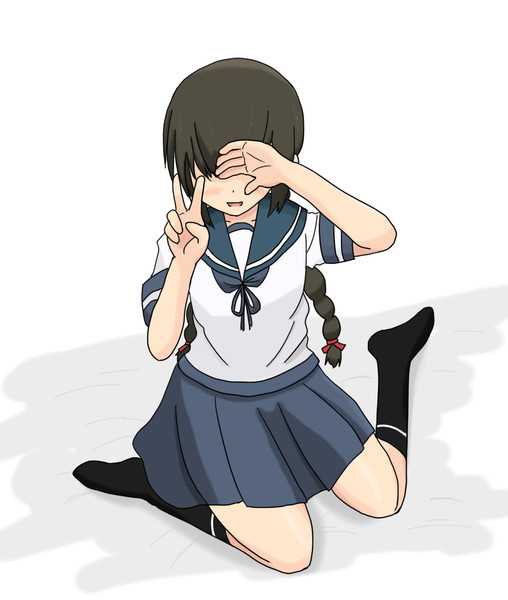 ピースしたけど写真をとる瞬間になって恥ずかしくなり片手で顔を隠してしまう駆逐艦娘 岩雑巾 さんのイラスト ニコニコ静画 イラスト