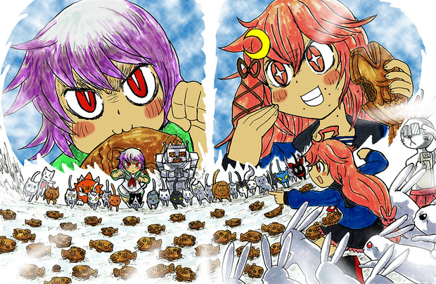 ネコとウサギのタイヤキ戦争 テッカメン シュパーゲル さんのイラスト ニコニコ静画 イラスト