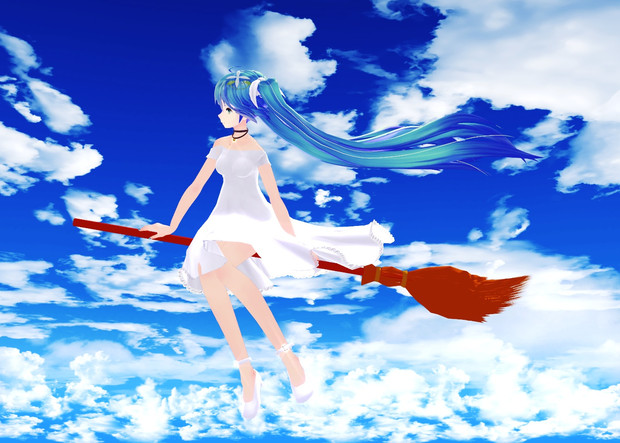 箒に乗ったミクさん ヒイロユイ さんのイラスト ニコニコ静画 イラスト