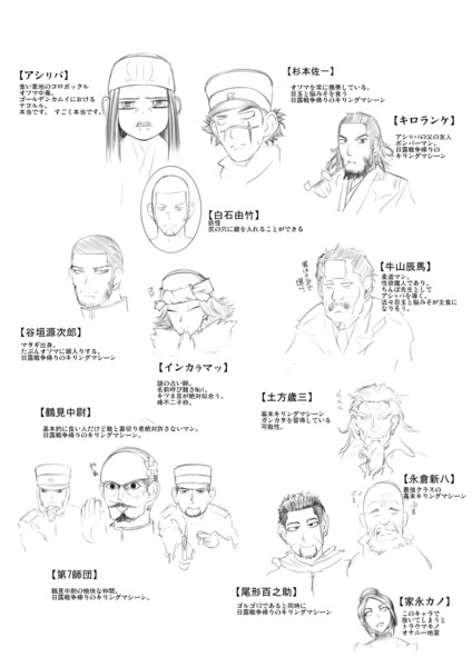 ゴールデンカムイのよく分かる主要登場人物紹介 Takuteks さんのイラスト ニコニコ静画 イラスト