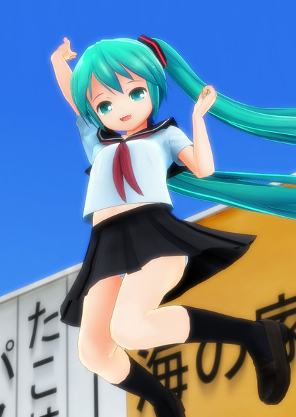 Mmd 海の家の前でジャンプするぴくちぃ 枯色 さんのイラスト ニコニコ静画 イラスト