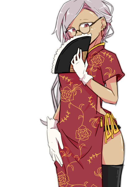 扇子チャイナドレス眼鏡三白眼娘 深草るる さんのイラスト ニコニコ静画 イラスト