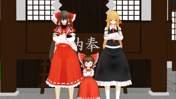 【東方MMD】東方幼霊夢の3人で博麗神社で撮影