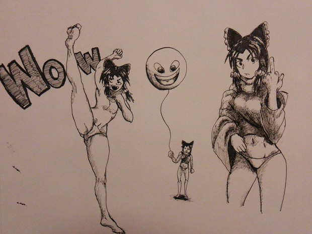 中指を立てたりかわいい風船をもったりワーオ したりするbnkrg姉貴 うｐ さんのイラスト ニコニコ静画 イラスト