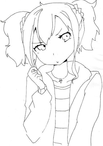 アナログ 模写絵 白黒 女の子 ニコニコ静画 イラスト