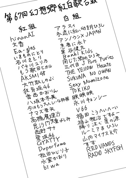 第67回幻想郷紅白歌合戦出演者リスト ふみ切 さんのイラスト ニコニコ静画 イラスト