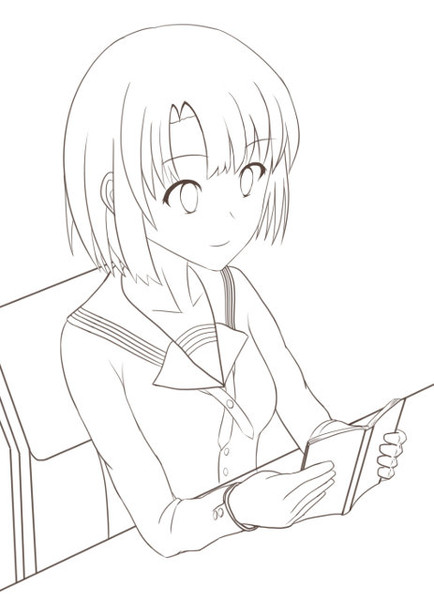 読書中の加藤恵 線画 ちょき さんのイラスト ニコニコ静画 イラスト