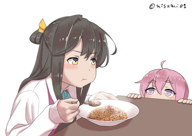 お昼にチャーハンを食べているときに 子日に代わりに時報をやりたそうに見つめられる長波 みすみ さんのイラスト ニコニコ静画 イラスト