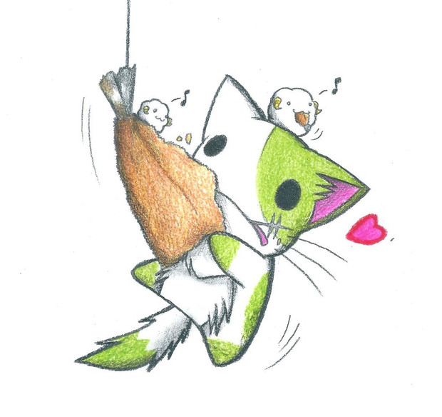 アジフライに釣られちゃったにゃんこ わにねこwithくまこ さんのイラスト ニコニコ静画 イラスト