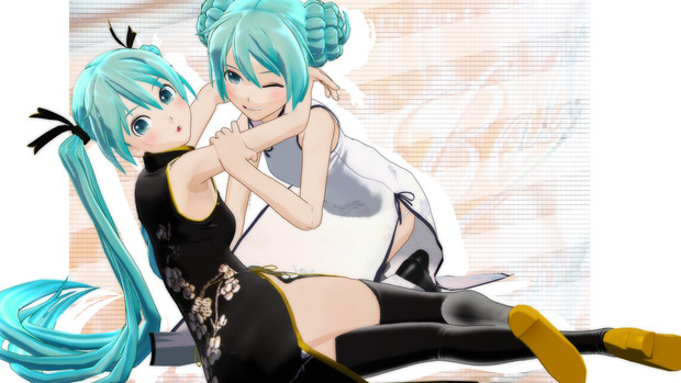 Mmdポーズ配布 座る ハグ 初音ミク ろまん２３ さんのイラスト ニコニコ静画 イラスト