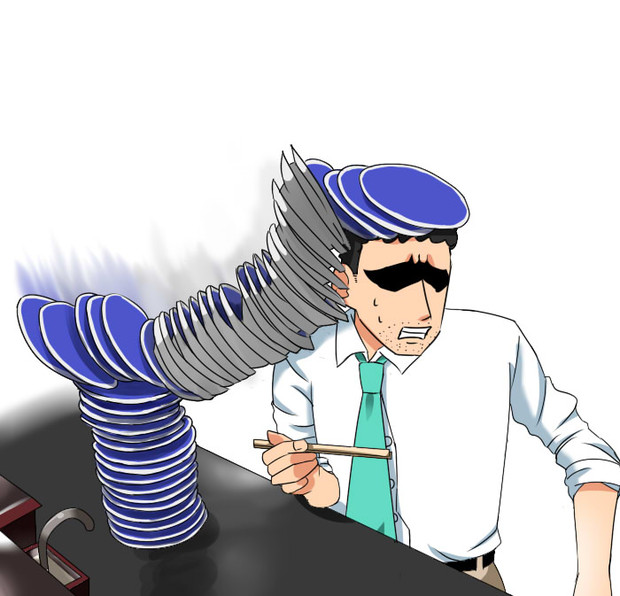 寿司皿の塔が崩れてぶつかる自分を野原ひろしだと思いこんでいる一般人 リリティ さんのイラスト ニコニコ静画 イラスト