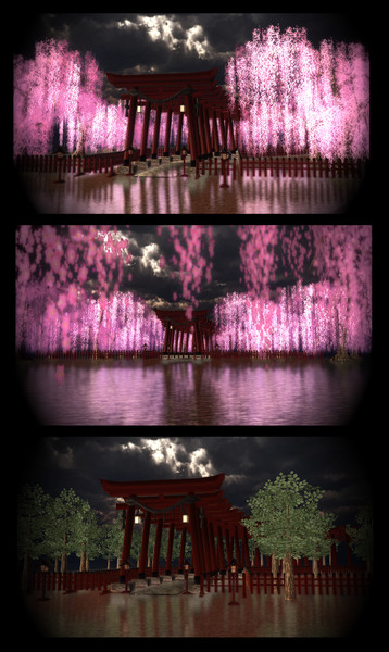 枝垂れ桜神社 / にくきゅー さんのイラスト - ニコニコ静画 (イラスト)