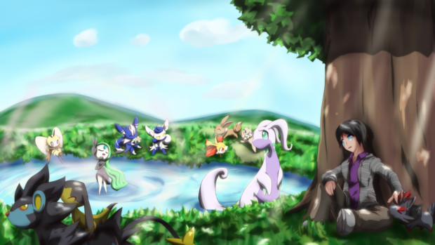 野原でポケモンと リク絵 舞昧瞑り まいまいつむり さんのイラスト ニコニコ静画 イラスト