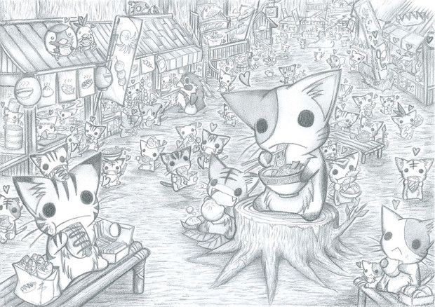 屋台街にゃんこ わにねこwithくまこ さんのイラスト ニコニコ静画 イラスト