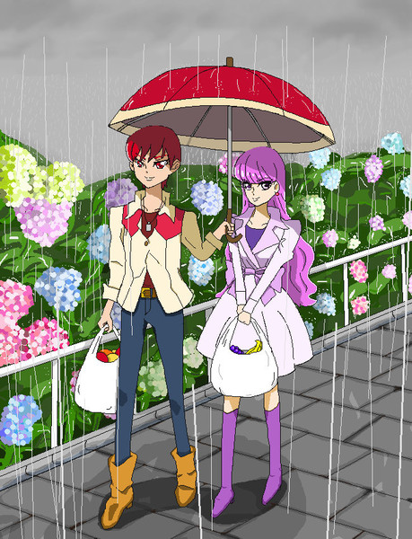 あきらとゆかり傘一本 はぎエル さんのイラスト ニコニコ静画 イラスト