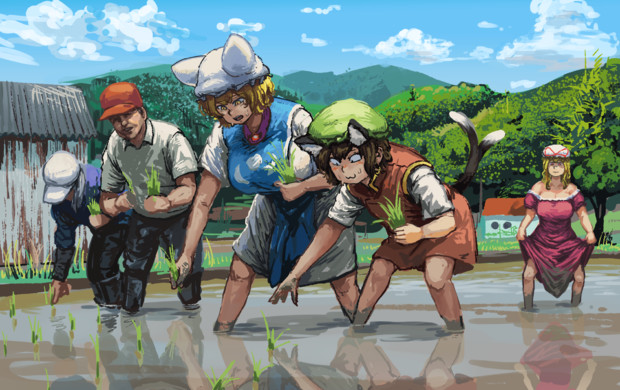 八雲一家と田植え体験 茶んた さんのイラスト ニコニコ静画 イラスト