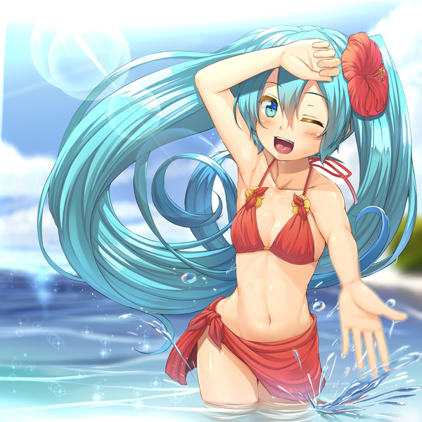 Vocaloid 夏色ハイビスカス初音ミク きつね 仮 さんのイラスト ニコニコ静画 イラスト