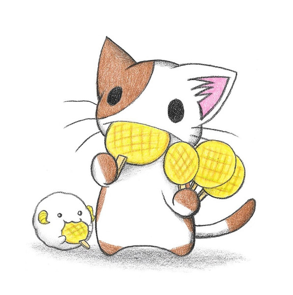 メロンパンアイスを食べるにゃんこ わにねこwithくまこ さんのイラスト ニコニコ静画 イラスト