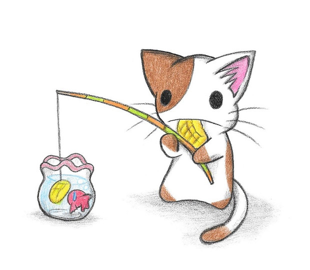 メロンパンで金魚を釣るにゃんこ わにねこwithくまこ さんのイラスト ニコニコ静画 イラスト