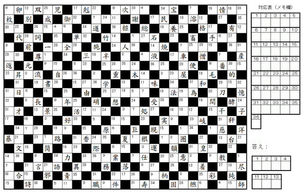 漢字ナンクロ 中級 掲載忘れ２ 栃木那須 初代 さんのイラスト ニコニコ静画 イラスト