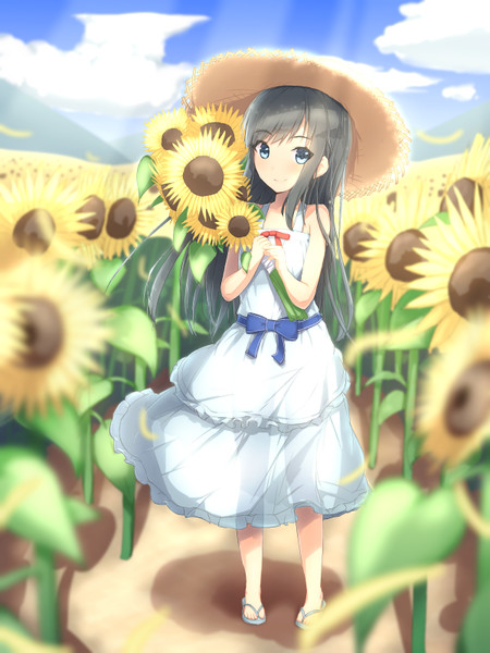 美しい花の画像 元のひまわり 麦わら 帽子 夏 イラスト 女の子