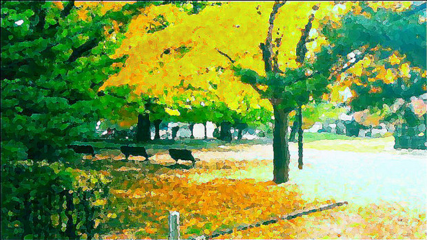 木々の葉の色づいた公園 風景画 コガネ さんのイラスト ニコニコ静画 イラスト