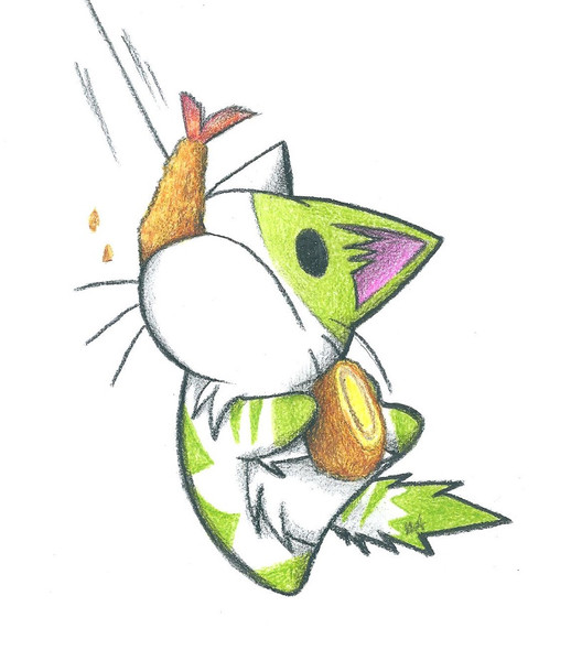 エビフライに釣られるにゃんこ わにねこwithくまこ さんのイラスト ニコニコ静画 イラスト