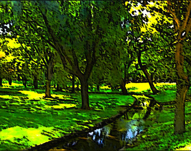 森と小川と木漏れ日 背景 風景 イラスト コガネ さんのイラスト ニコニコ静画 イラスト