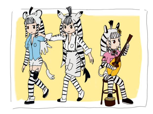 かっこいいポーズをとるアライさんを真似てパンをもつフェネックに便乗してみたかったジャガーに同調す コカ茶 さんのイラスト ニコニコ静画 イラスト
