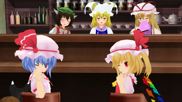 東方紅魔館x くろすつぅ 喫茶 スキマ で集合写真 彡 Fullhd壁紙 レミリア さんのイラスト ニコニコ静画 イラスト