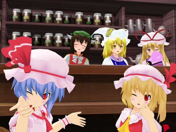 東方紅魔館x くろすつぅ 喫茶 スキマ で集合写真 彡 4 3壁紙藍仕事中 レミリア さんのイラスト ニコニコ静画 イラスト