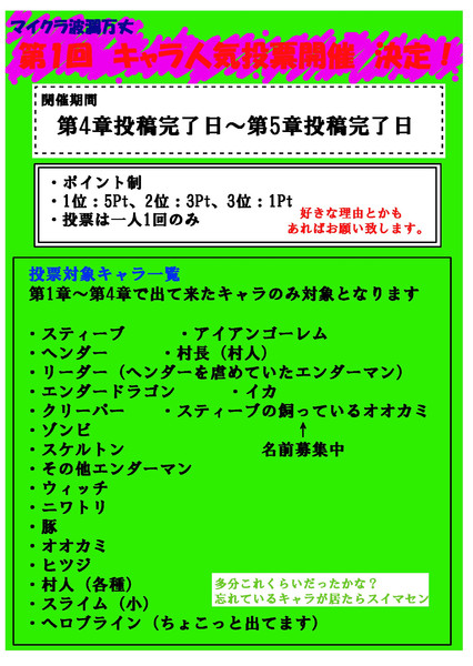 マイクラ波瀾万丈 キャラ人気投票 投票所 しぇるん さんのイラスト ニコニコ静画 イラスト