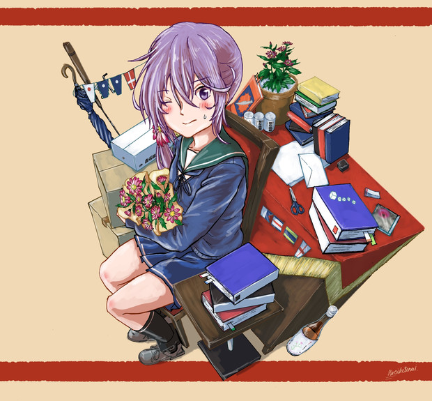 机の上 重ねておいた 品路チヒロ さんのイラスト ニコニコ静画