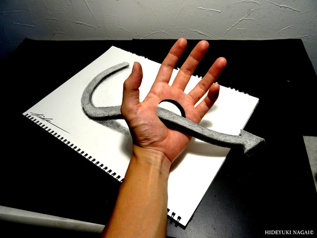 手のひらを貫通する矢印 だまし絵 永井秀幸 さんのイラスト ニコニコ静画 イラスト