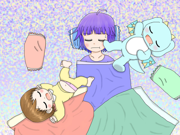 まめすけくんとドロップくんの寝相で眠れない影楓ちゃん