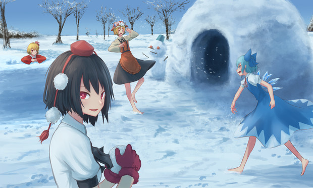 秋姉妹と雪遊びする文チル