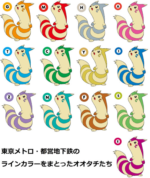 オオタチに東京の地下鉄のラインカラーをまとってみた Otsshimajiro さんのイラスト ニコニコ静画 イラスト