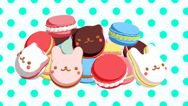 Mmd ねこうさマカロン 4個 アクセサリ配布 ぼたん さんのイラスト ニコニコ静画 イラスト